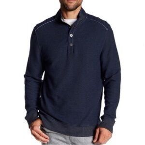 Tommy Bahama Black and Blue Knit Sweater quarter button up L